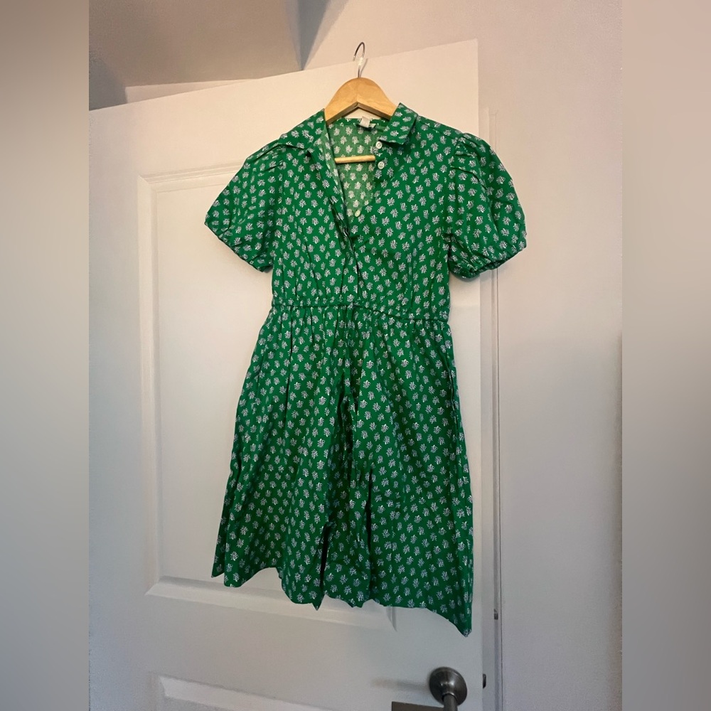 J. Crew Green Mini Dress with White Floral Print